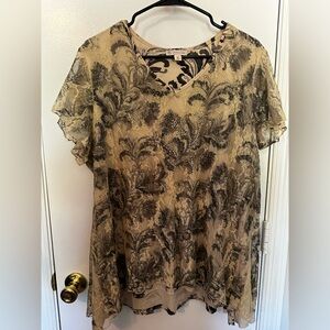 Women's plus size short sleeve sheer lace overlay blouse size 2X cream & black